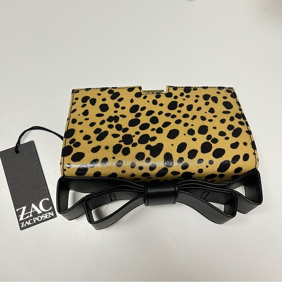 ZAC POSEN “Milla” Small Frame Animal Print Coated Clutch with Bow Accent Bottom - Picture 3 of 14